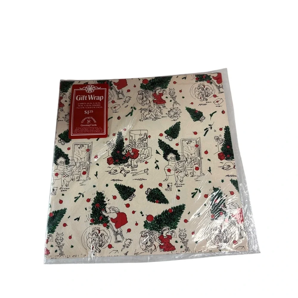 Vintage Drawing Board‎ Christmas Gift Wrap George Booth Cartoon 2 Sheets 20x30